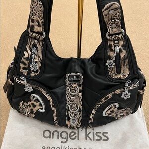 Angel Kiss Black and Leopard Shoulder Bag